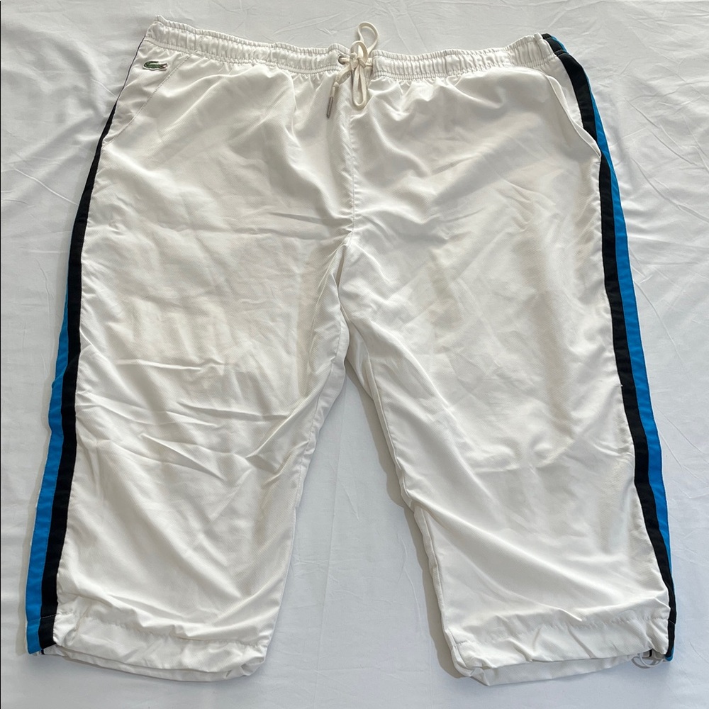 Lacoste White Joggers with Blue and Black Stripes